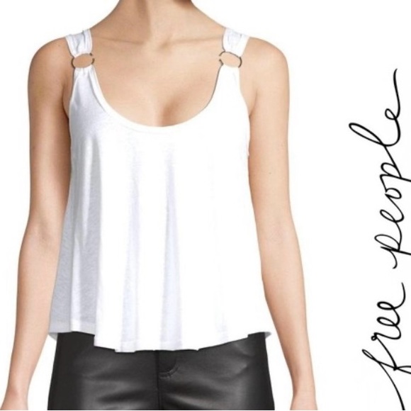 NWT Free People Carly O-ring White Tank Top Size L - Picture 2 of 6